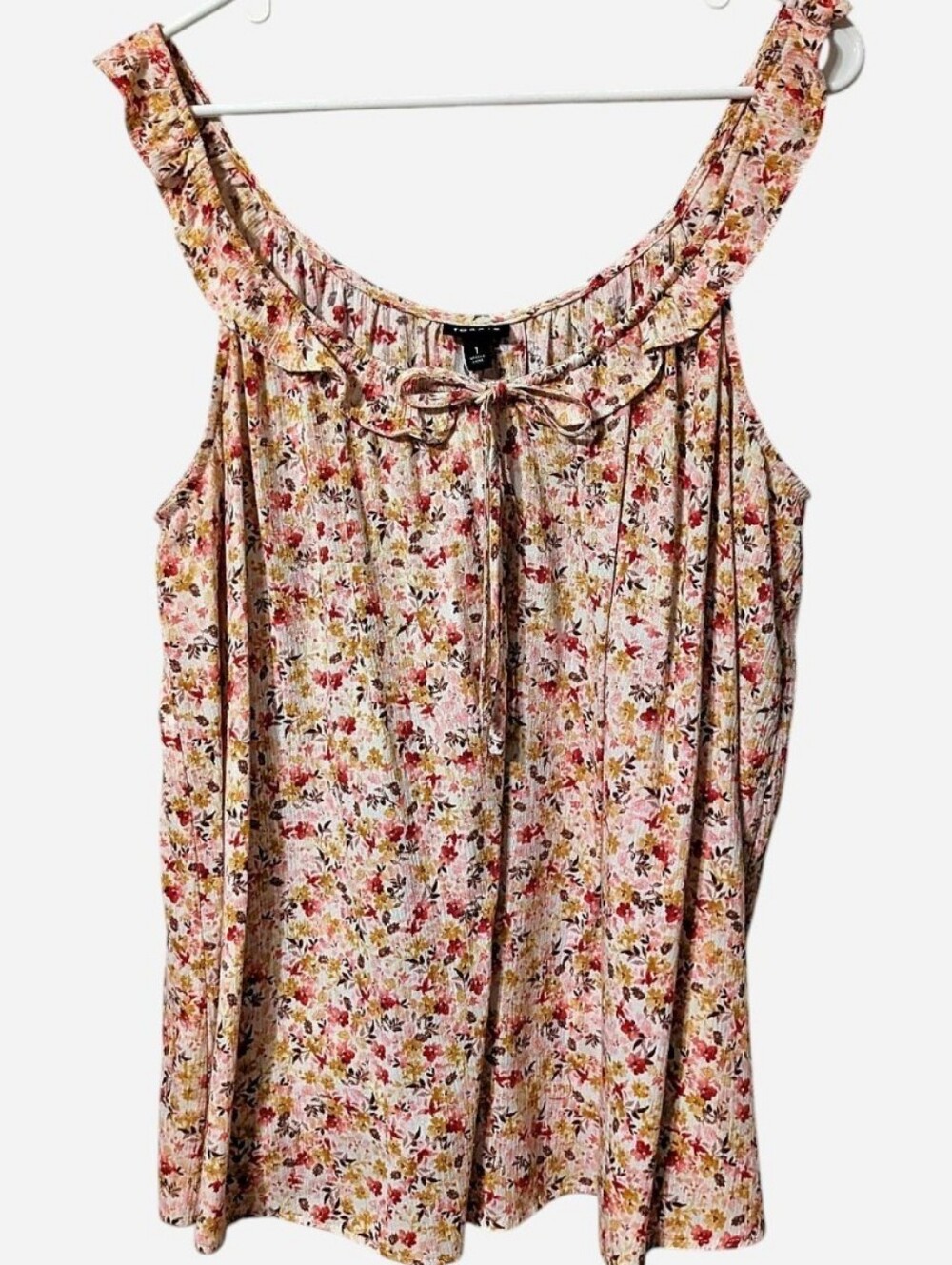 Torrid Ruffle Red & Pink Floral Tank Top, Size 1X